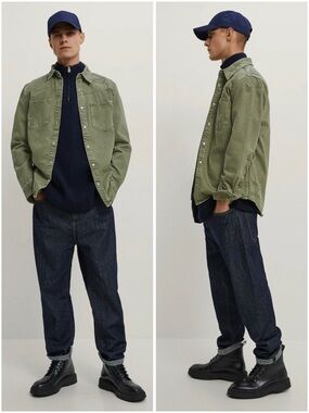 Zara Ripped Denim Olive Green Jacket ⛓️🔲